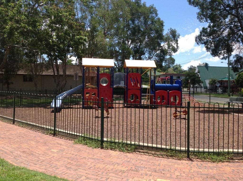 A train in the playground at Petrie - visit on the Caboolture train line