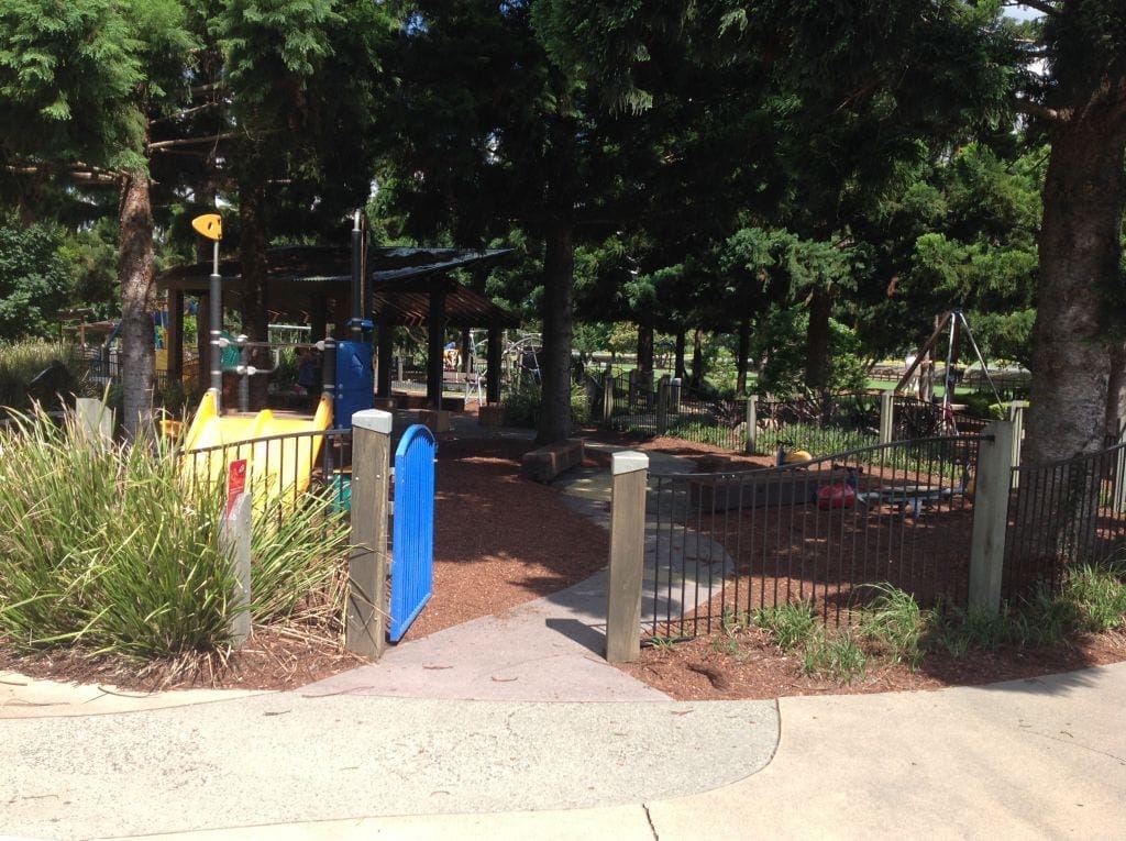 The entrance to the playground at Pine Rivers Park - visit from the Caboolture train line