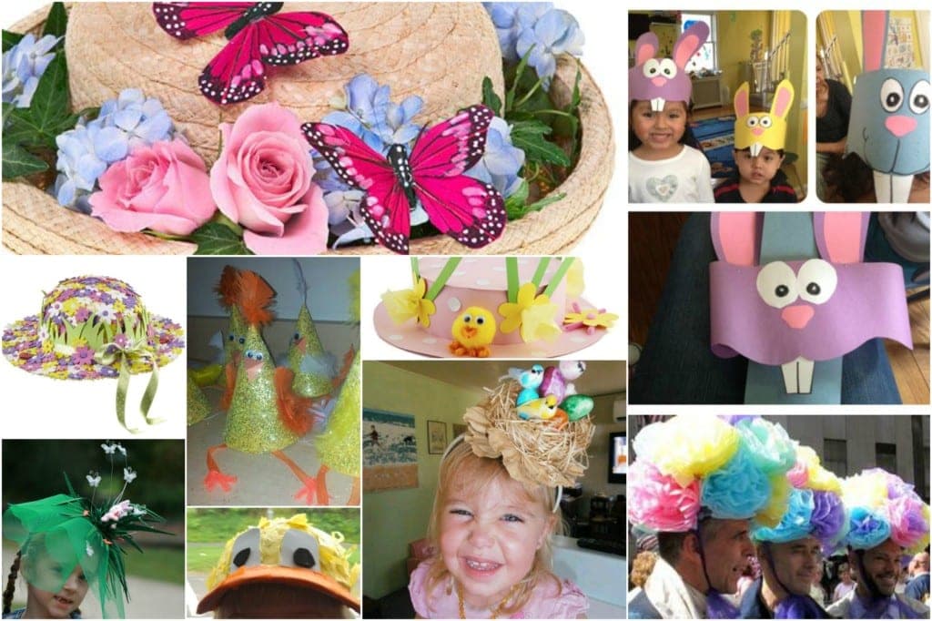 Collage of easy easter bonnet ideas