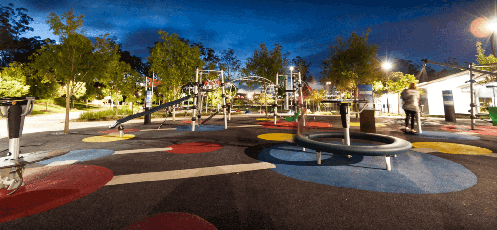 Robelle Domain Parklands play equipment at night
