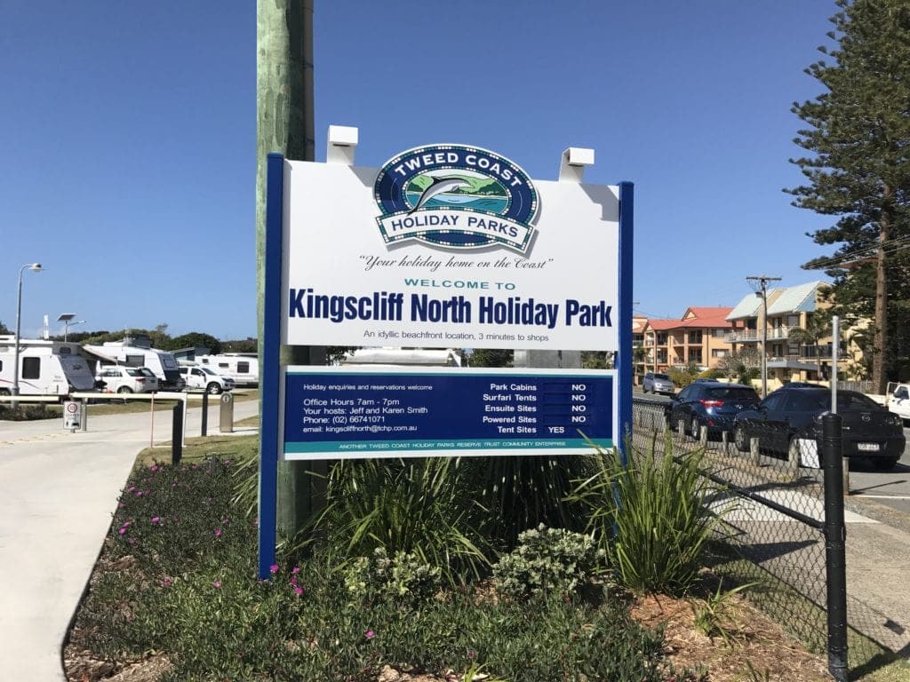 kingscliff north holiday park sign