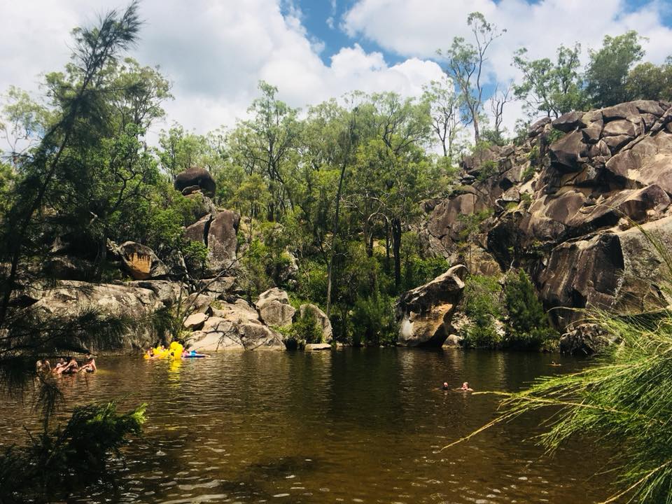 Coomba Falls is a waterfall located 2 km east of the small town of Maidenwell in the South Burnett Region of Queensland