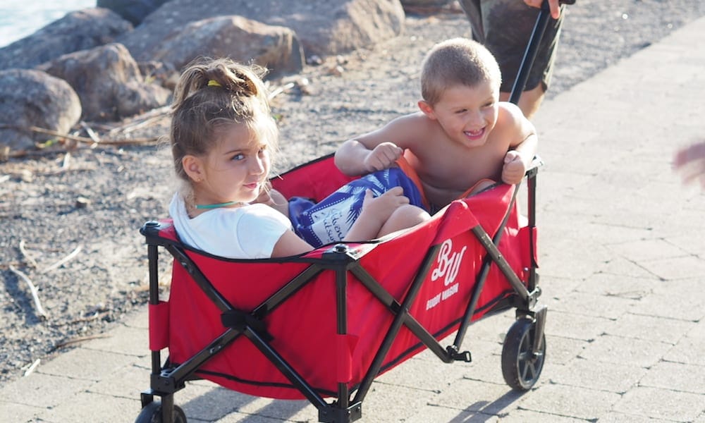 Smiling kids in Buddy Wagon