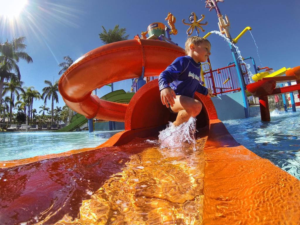 A child in the water at Oaks water park on the Sunshine Coast