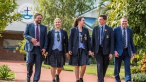 Teachers and students at Faith Lutheran College walking