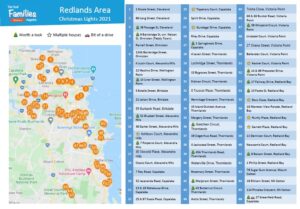 2021 Redlands suburbs Christmas lights map and lists image