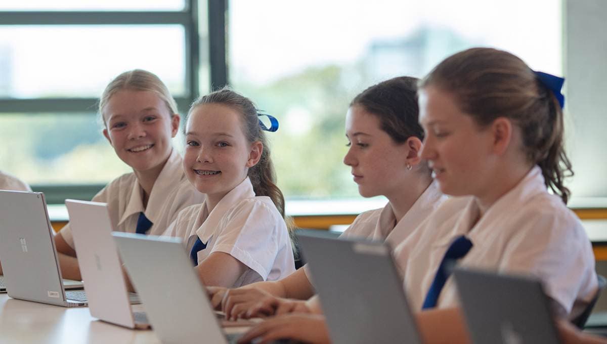 Girls on laptops at at Brisbane Girls Grammar School