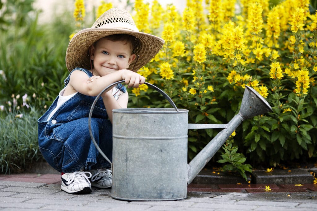 Little boy gardening