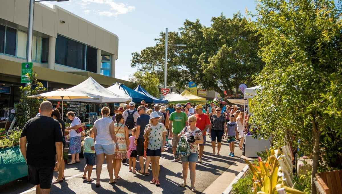 People enjoying Caloundra Markets Sunshine Coast