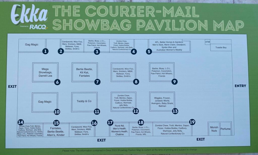 Ekka showbag pavilion layout map