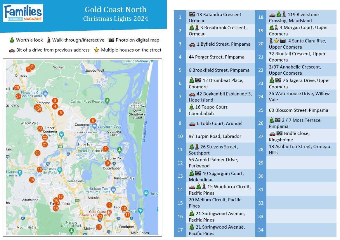 2024 Gold Coast North Lights printable list and map