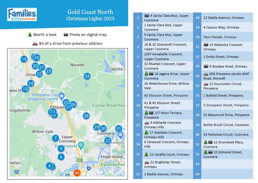 Gold Coast North Christmas lights map V2