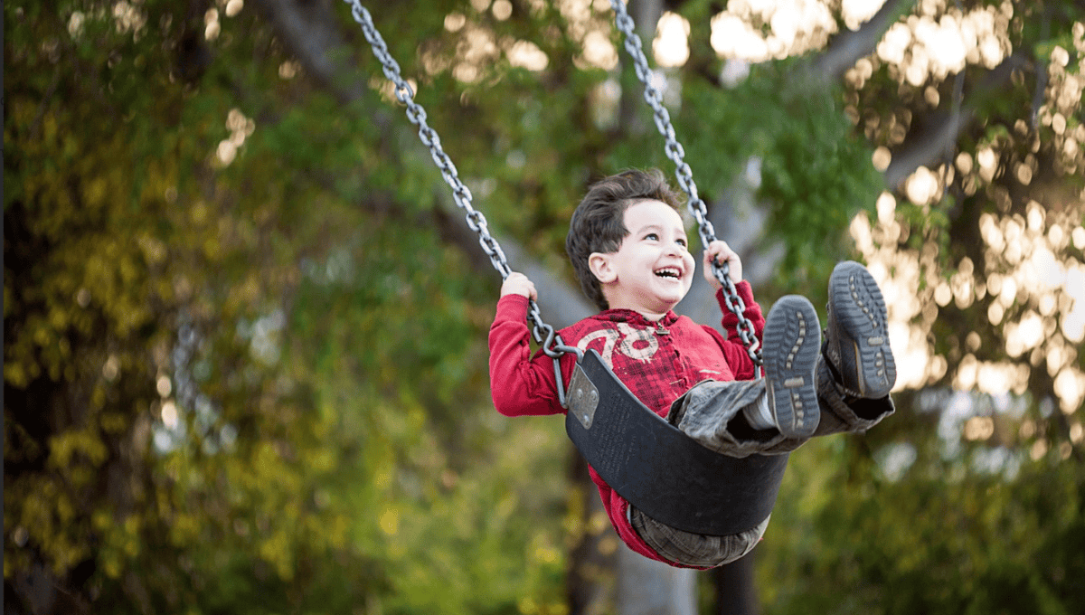 Happy child on swing