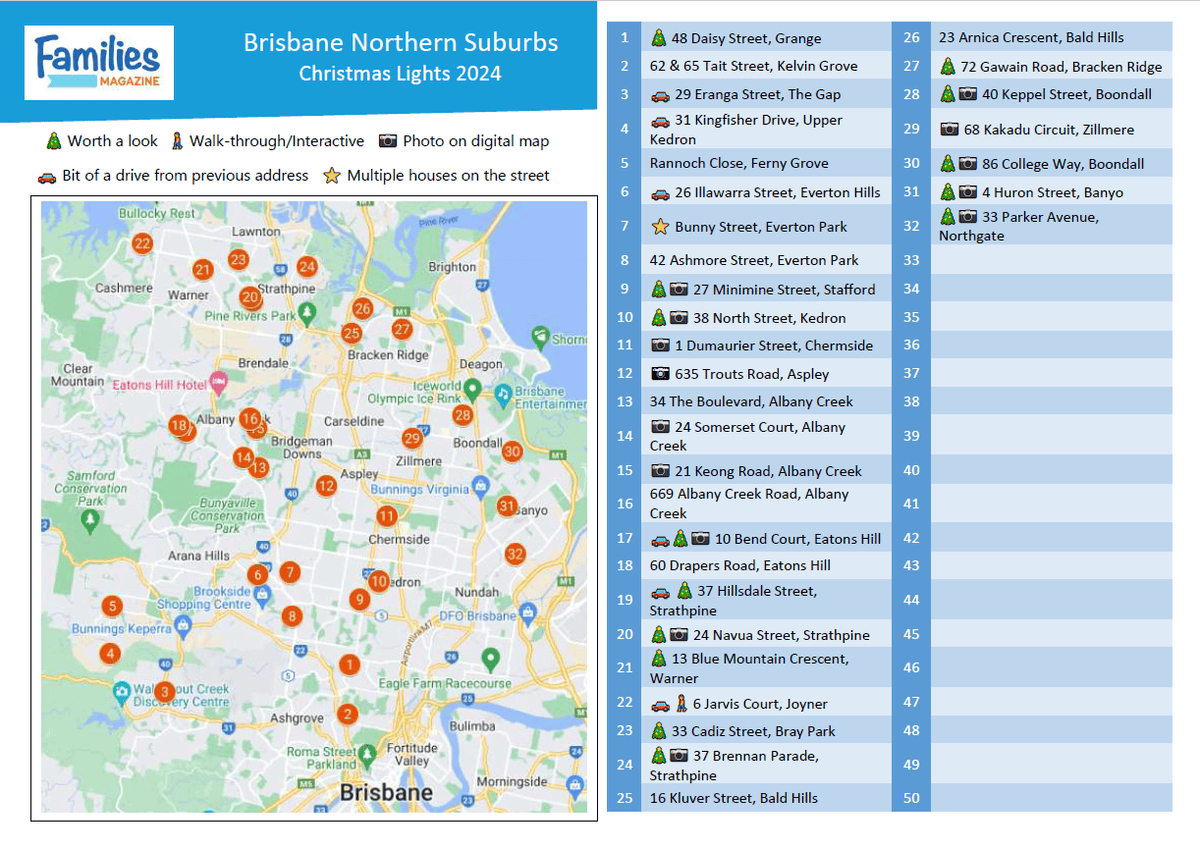 2024 Brisbane North Lights printable list and map