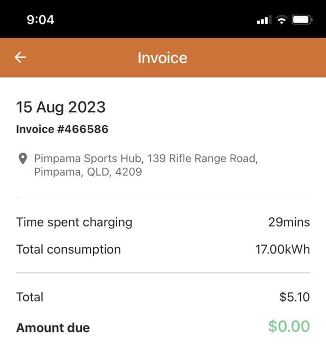 Cost of charging at Pimpama