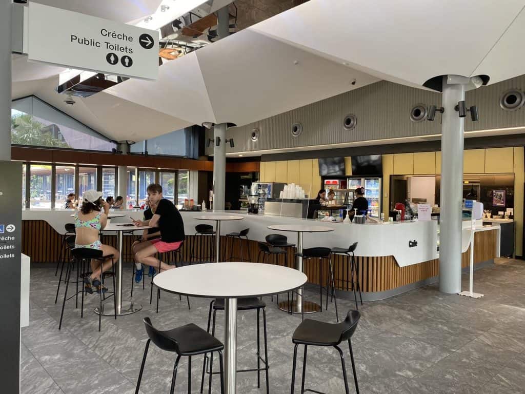 Eating at the cafe while charging