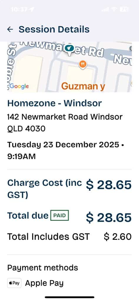 Most recent charging receipt