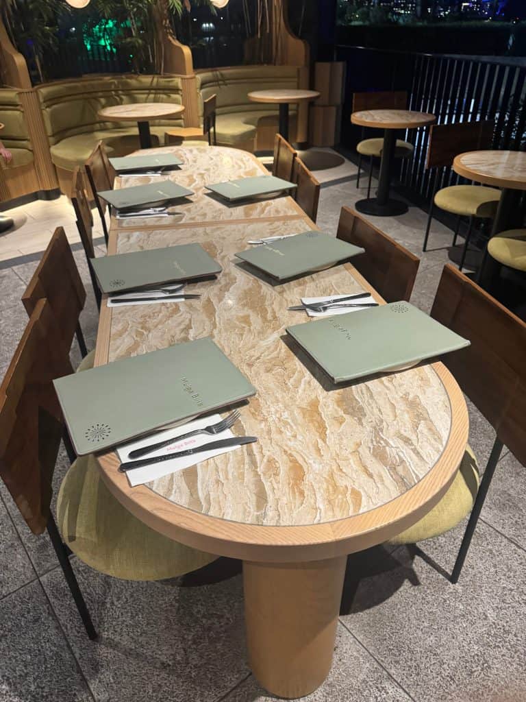 Our table set up at Mulga Bill’s in Brisbane with menus ready before dinner