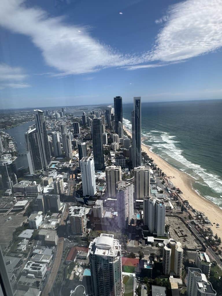 Panoramic Gold Coast skyline view from SkyPoint Observation Deck during our breakfast visit.