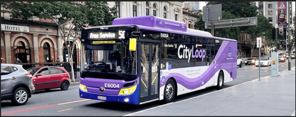 Brisbane CityLoop bus showing public transport used by daily commuters