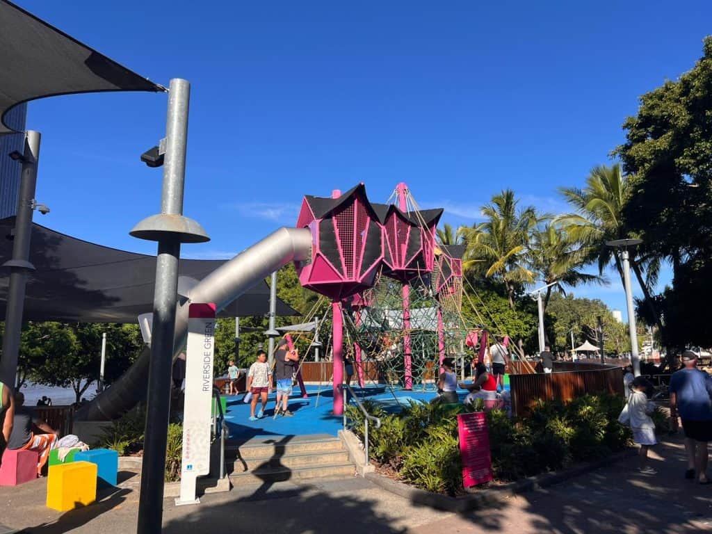Shaded playground in Brisbane where families escape the summer heat